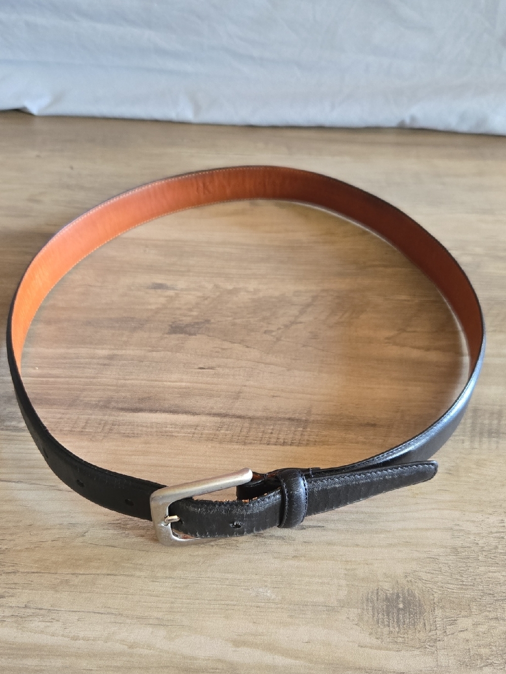 Calvin Klein Black Leather Belt with Brown Interior